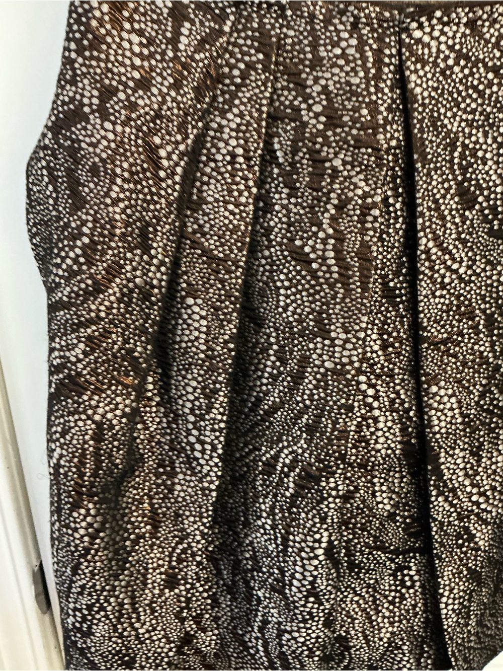 Carmen Marc Valvo Metallic Bronze Jacquard Cocktail Dress Size 6 Pleated Tulip - Picture 3 of 8